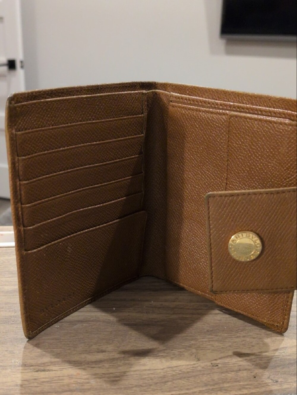 BVLGARI Vintage Classico Leather Compact Bifold Wallet Camel Tan Gold - Picture 3 of 12